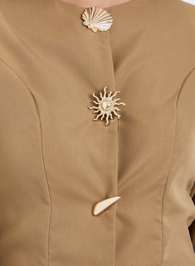 Styli Women Metal Button Accent Long Top and Pants Co-Ords - Image 2